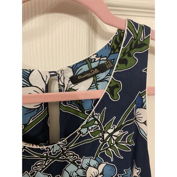 Massimo Dutti Navy Blue Botanical Floral Scoop Neck Shift Dress, 4 - Picture 8 of 12